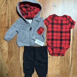 Carter's Red and Gray Plaid Baby Set